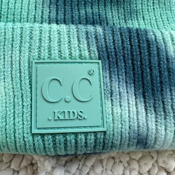 NEW! Kid’s Teal Blue or Yellow Gray Tie Dye Pom Pom Ribbed Beanie (K0082) - Picture 7 of 13